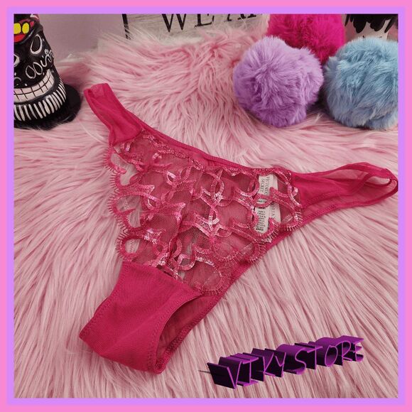 💖 NWT Victoria’s Secret Dream Angels Lace Mesh Pink Foil Brazilian M #7264 💖 - Picture 1 of 7